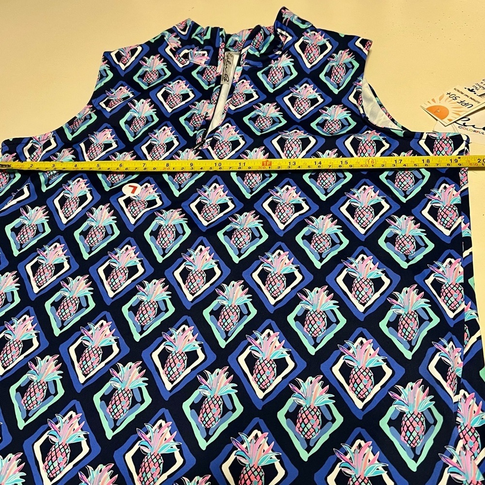 Lulu-B Pineapple Print Sleeveless Quarter-Zip Top UPF 50 Cooling Fabric L NWT lg - Picture 6 of 11